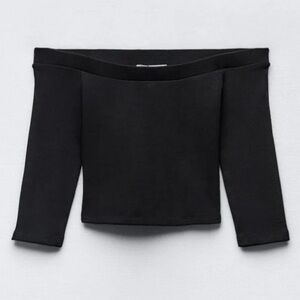 Zara Women Size M Black Elbow Sleeves Off The Shoulder Crop Top NWT